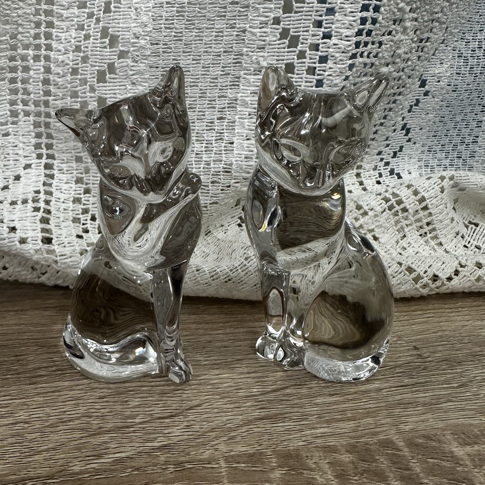 Vintage Lenox Clear Crystal Sitting Cat Kitty 4.5" Figurines 1993 Paperweight‎